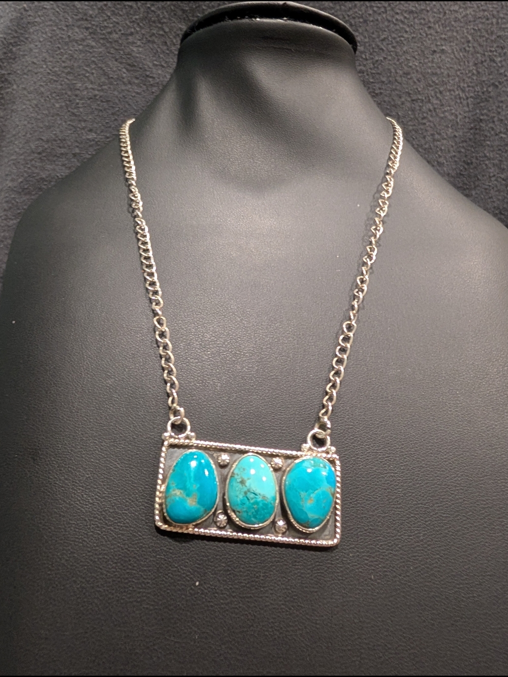 Turquoise Stone Triple Pendant Necklace
